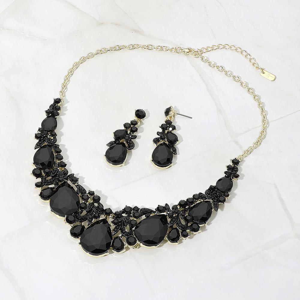Madeline Love Black, Gold Bold Teardrop Cluster Embellished Evening Necklace