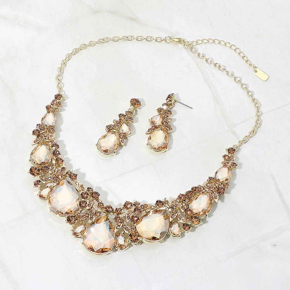 Madeline Love Gold, Lt Col Topaz Bold Teardrop Cluster Embellished Evening Necklace