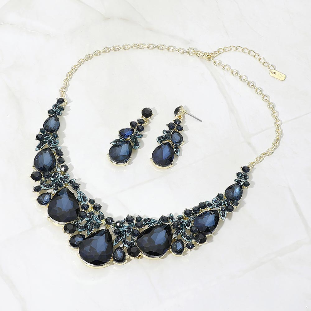 Madeline Love Gold, Montana Blue Bold Teardrop Cluster Embellished Evening Necklace