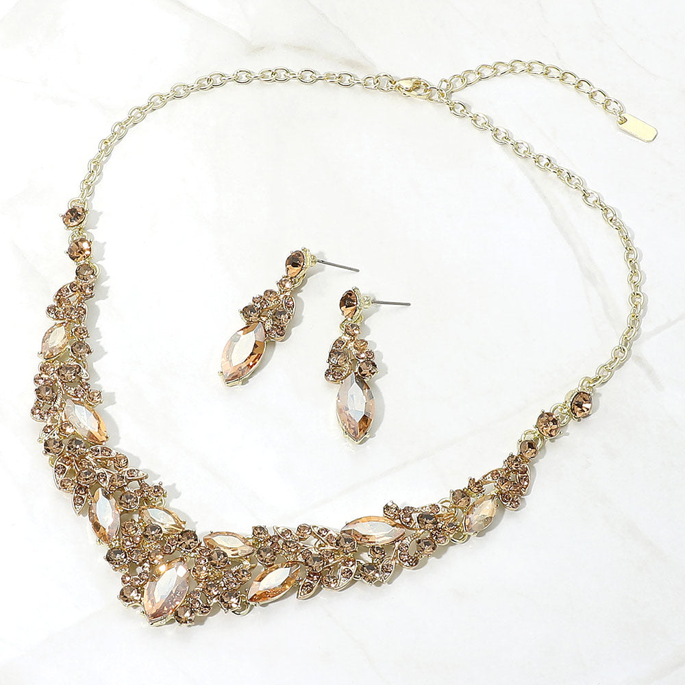 Madeline Love Gold, Lt Col Topaz Marquise Stone Cluster Embellished Evening Necklace