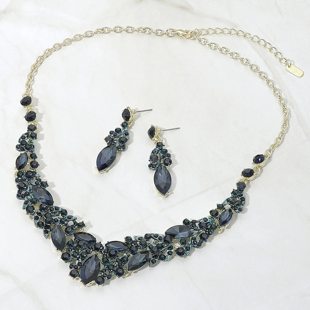 Madeline Love Gold, Montana Blue Marquise Stone Cluster Embellished Evening Necklace