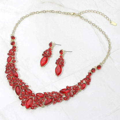 Madeline Love Gold, Red Marquise Stone Cluster Embellished Evening Necklace