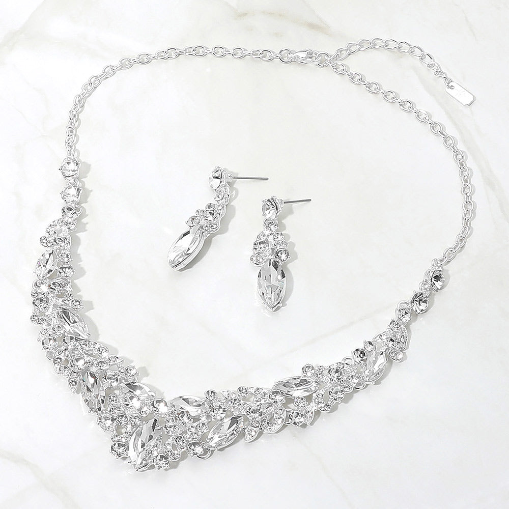 Madeline Love Clear, Silver Marquise Stone Cluster Embellished Evening Necklace