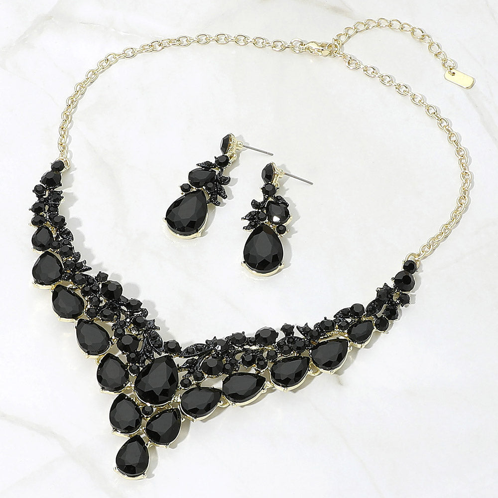 Madeline Love Black, Gold Teardrop Cluster Embellished Evening Necklace