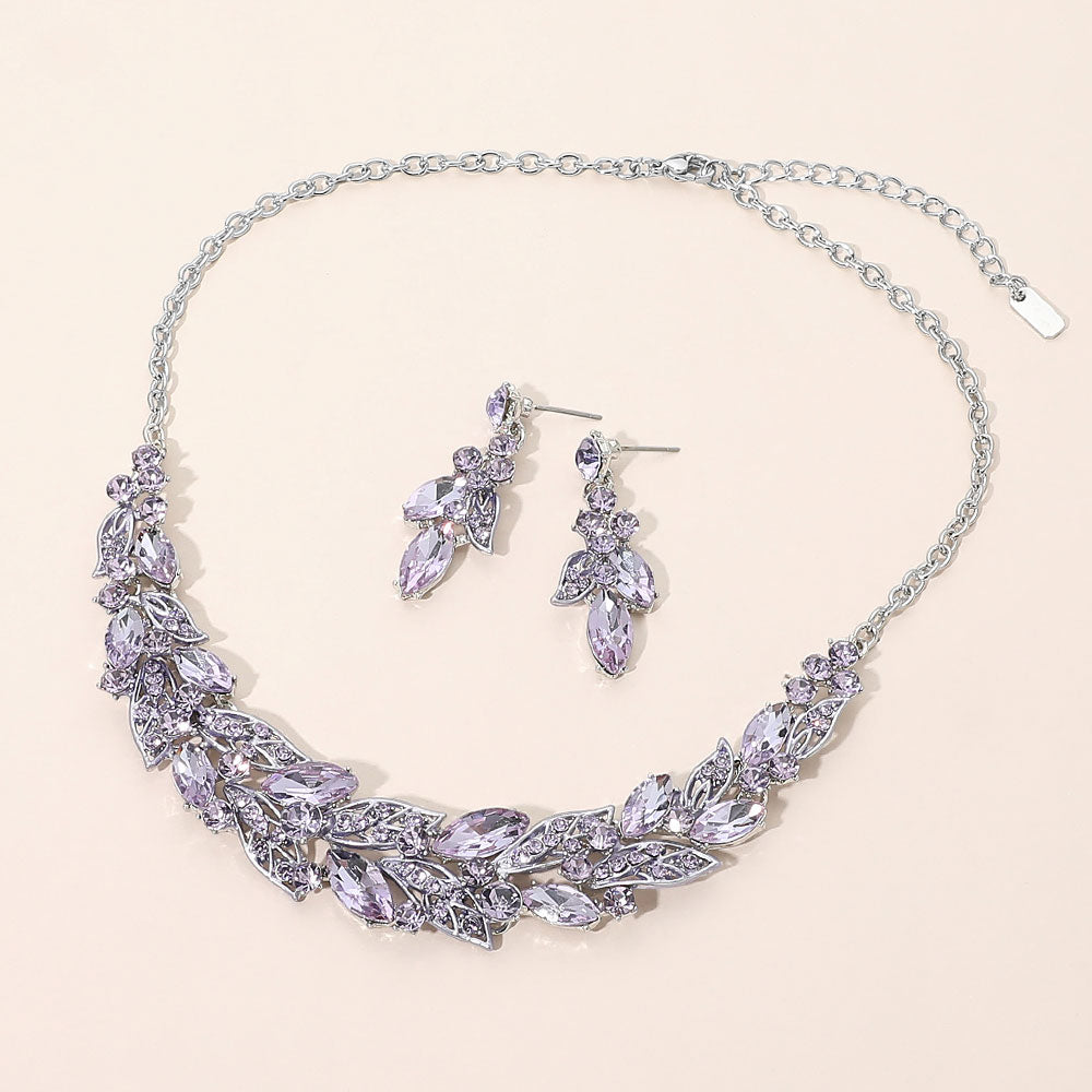 Madeline Love Amethyst , Rhodium Teardrop Cluste Leaf Vine Evening Necklace