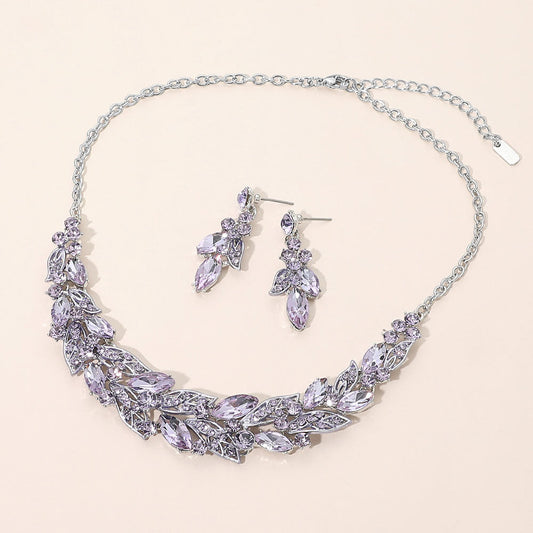 Madeline Love Amethyst , Rhodium Teardrop Cluste Leaf Vine Evening Necklace
