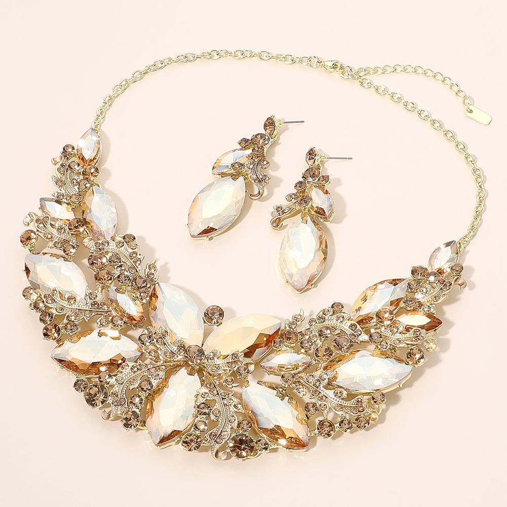 Madeline Love Gold, Lt Col Topaz Bold Marquise Cluster Embellished Evening Necklace