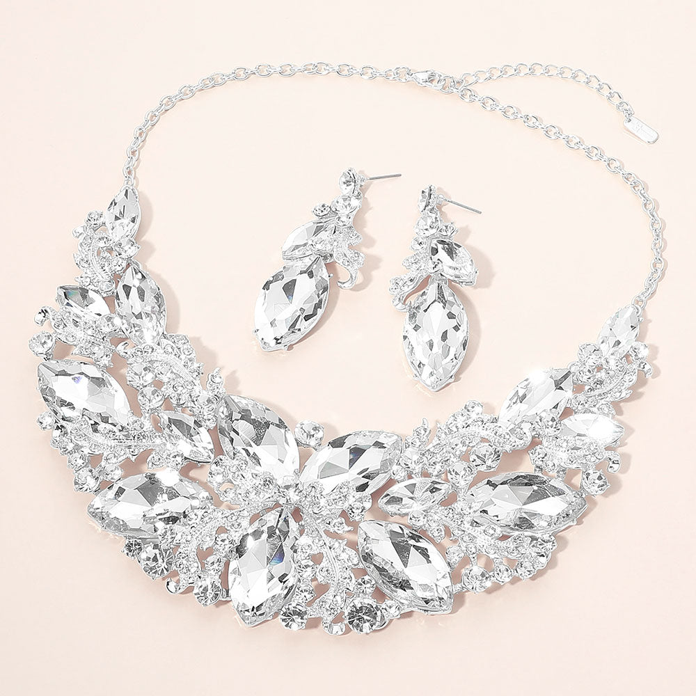 Madeline Love Clear, Silver Bold Marquise Cluster Embellished Evening Necklace