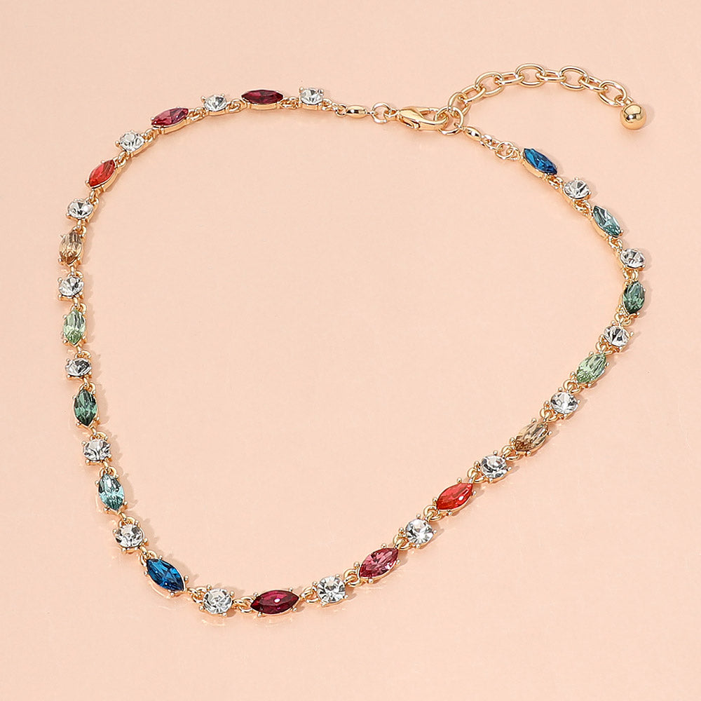 Madeline Love Gold, Multi Marquise Round Gem Link Evening Necklace