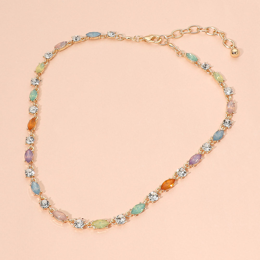Madeline Love Gold, Multi, Opal Marquise Round Gem Link Evening Necklace