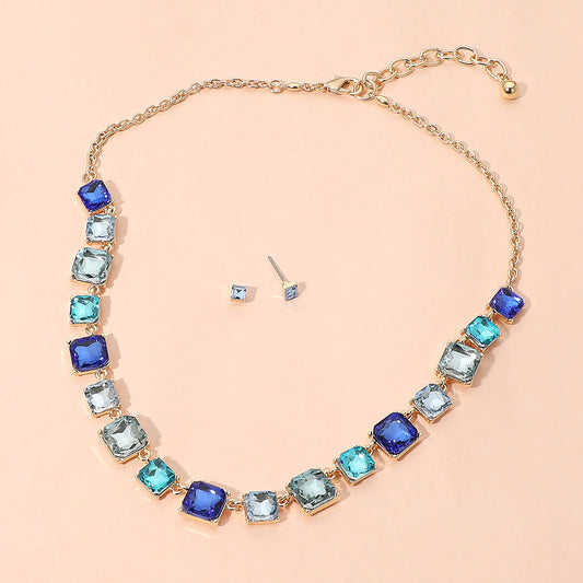 Madeline Love Blue, Gold Square Stone Cluster Link Eveninig Necklace