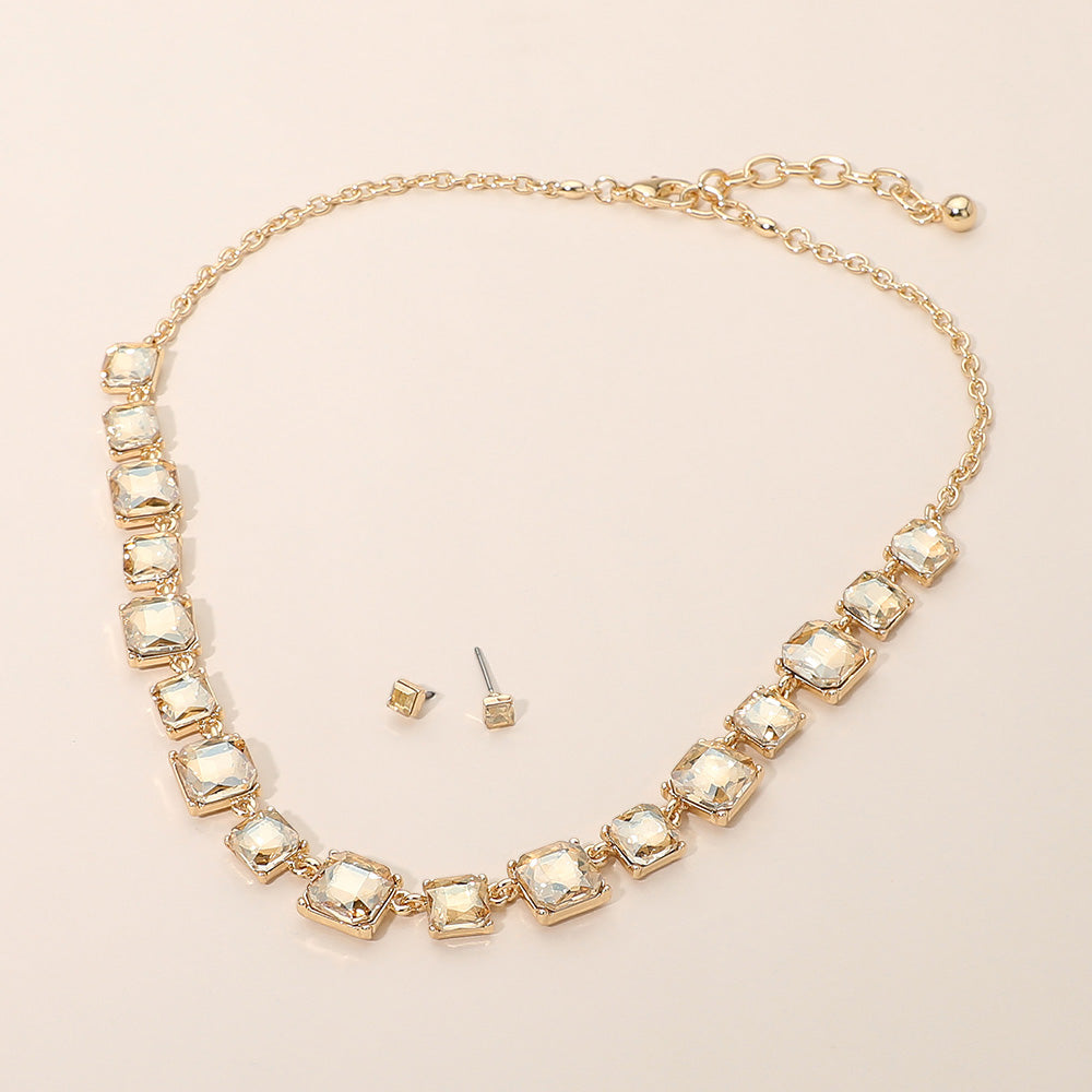 Madeline Love Gold, Lt Col Topaz Square Stone Cluster Link Eveninig Necklace