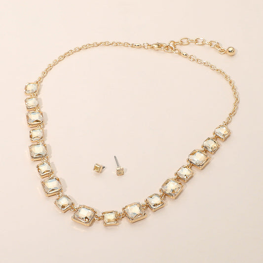 Madeline Love Gold, Lt Col Topaz Square Stone Cluster Link Eveninig Necklace