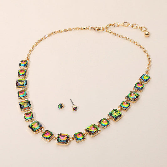 Madeline Love Gold, Vitrail Medium Square Stone Cluster Link Eveninig Necklace