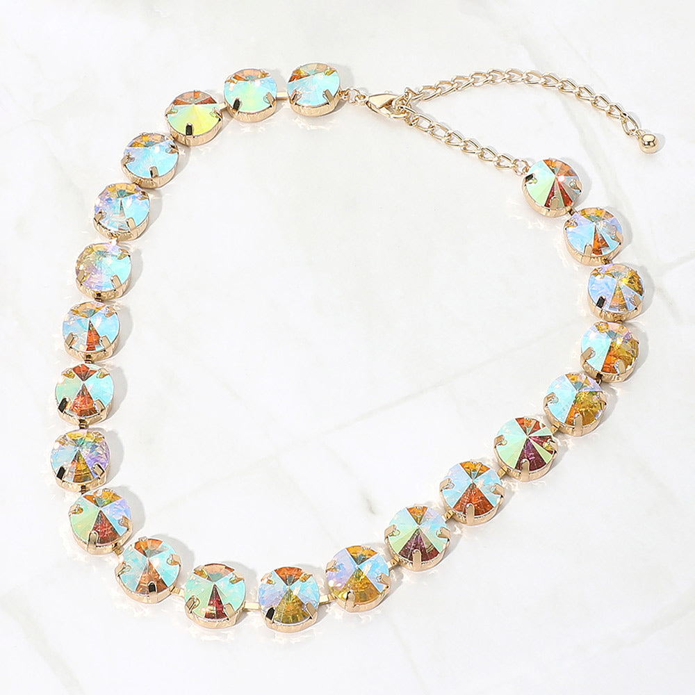 Madeline Love AB Round Stone Cluster Link Evening Necklace