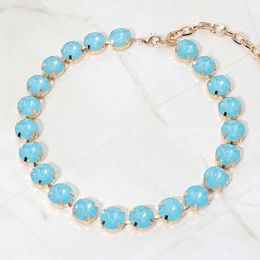 Madeline Love Aqua, Opal Round Stone Cluster Link Evening Necklace