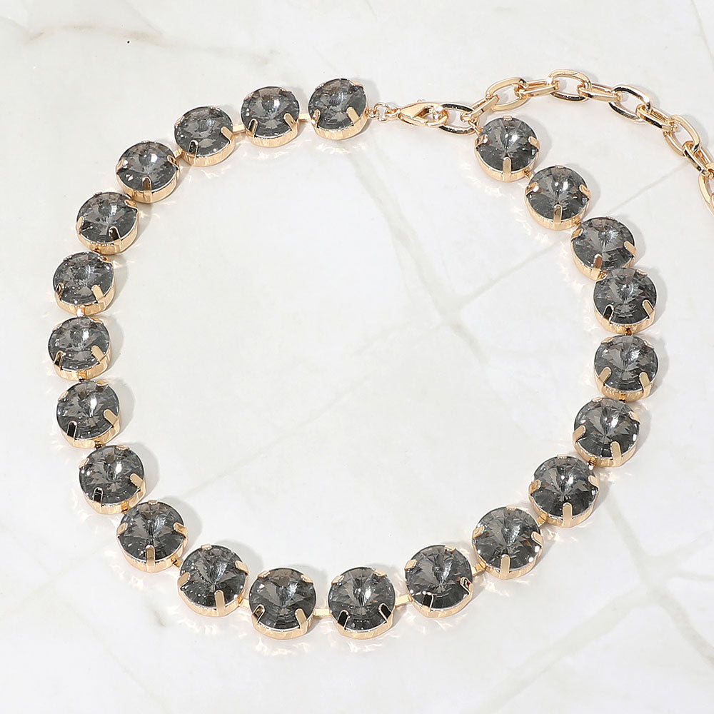 Madeline Love Black Diamond Round Stone Cluster Link Evening Necklace