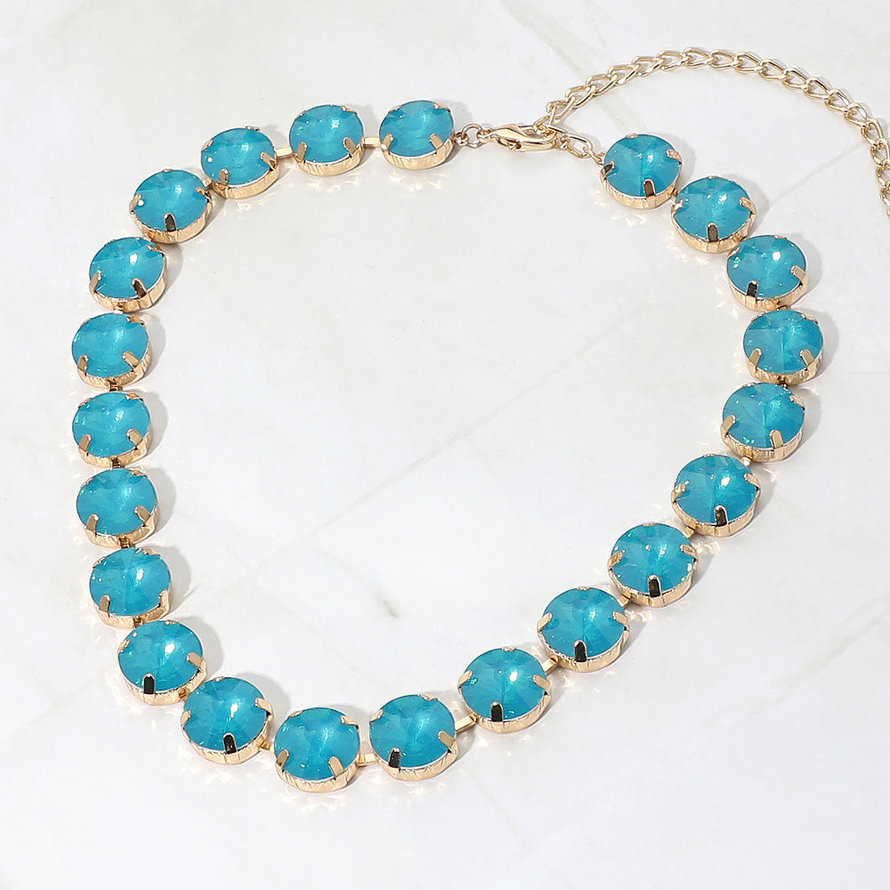 Madeline Love Blue, Opal Round Stone Cluster Link Evening Necklace