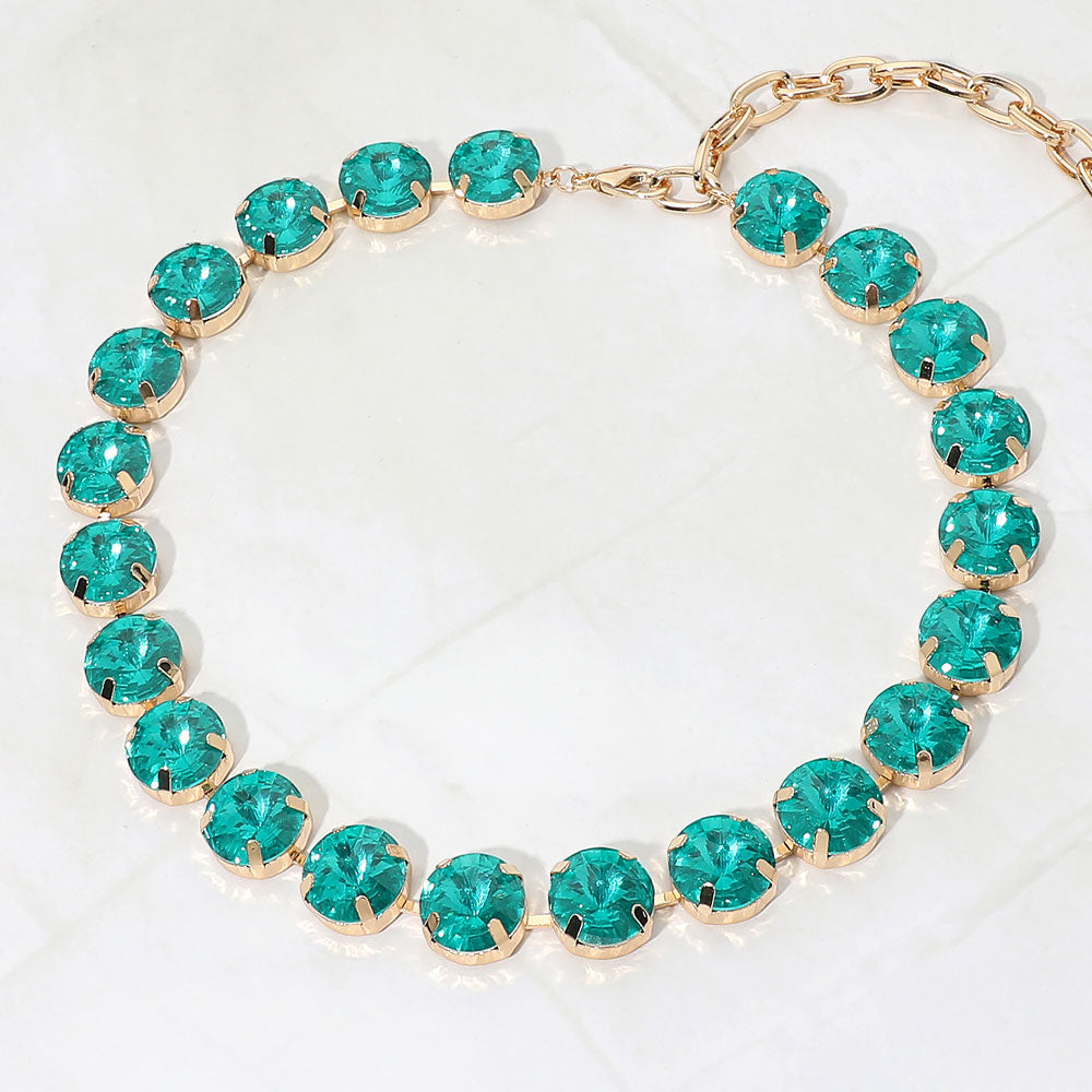 Madeline Love Blue Zircon Round Stone Cluster Link Evening Necklace