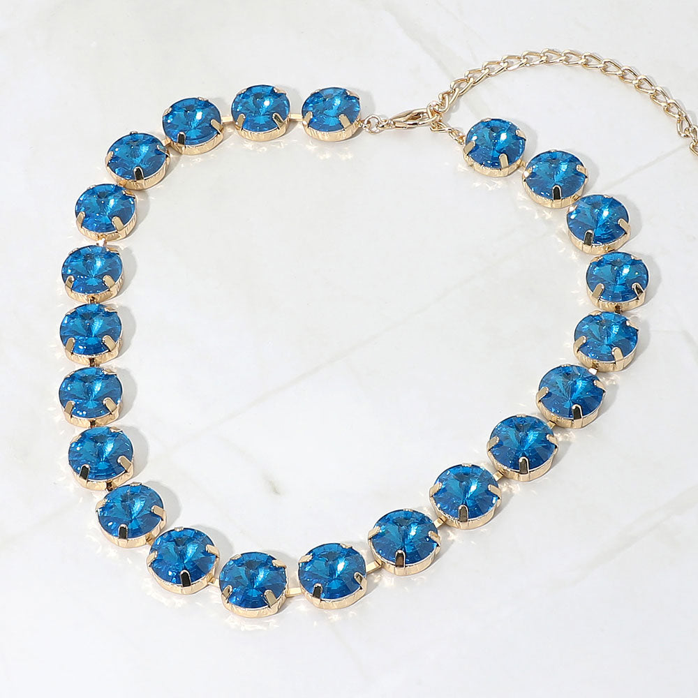 Madeline Love Blue Round Stone Cluster Link Evening Necklace
