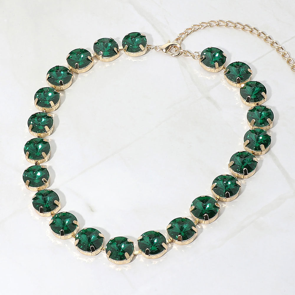 Madeline Love Emerald Round Stone Cluster Link Evening Necklace
