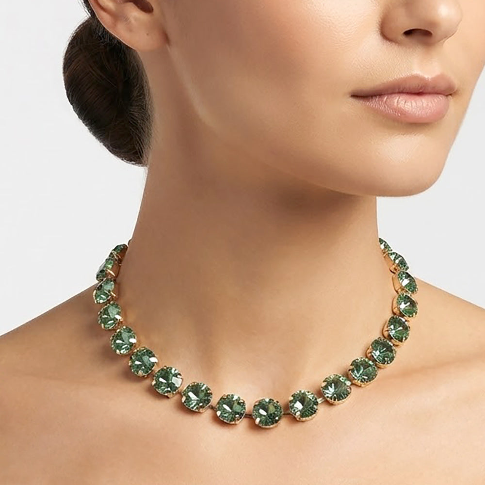 Madeline Love Emerald Round Stone Cluster Link Evening Necklace