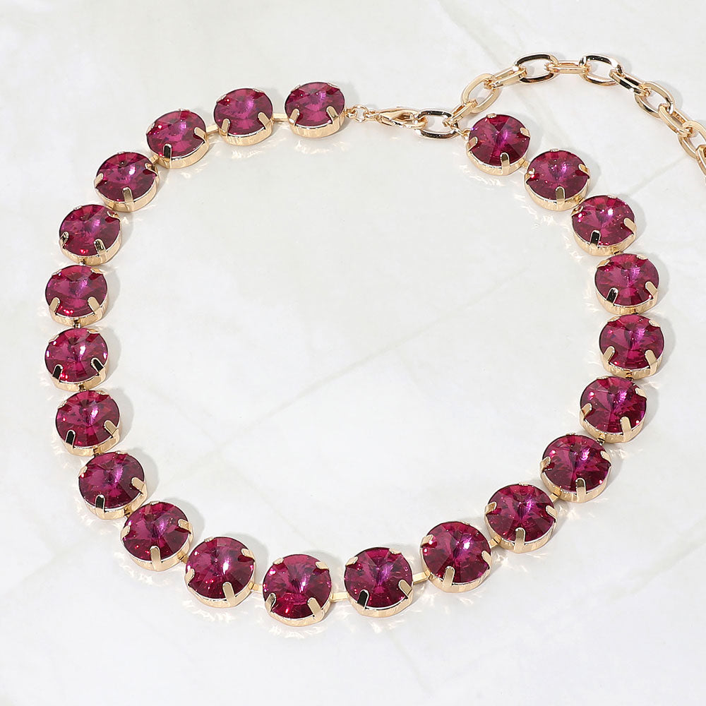 Madeline Love Fuchsia Round Stone Cluster Link Evening Necklace