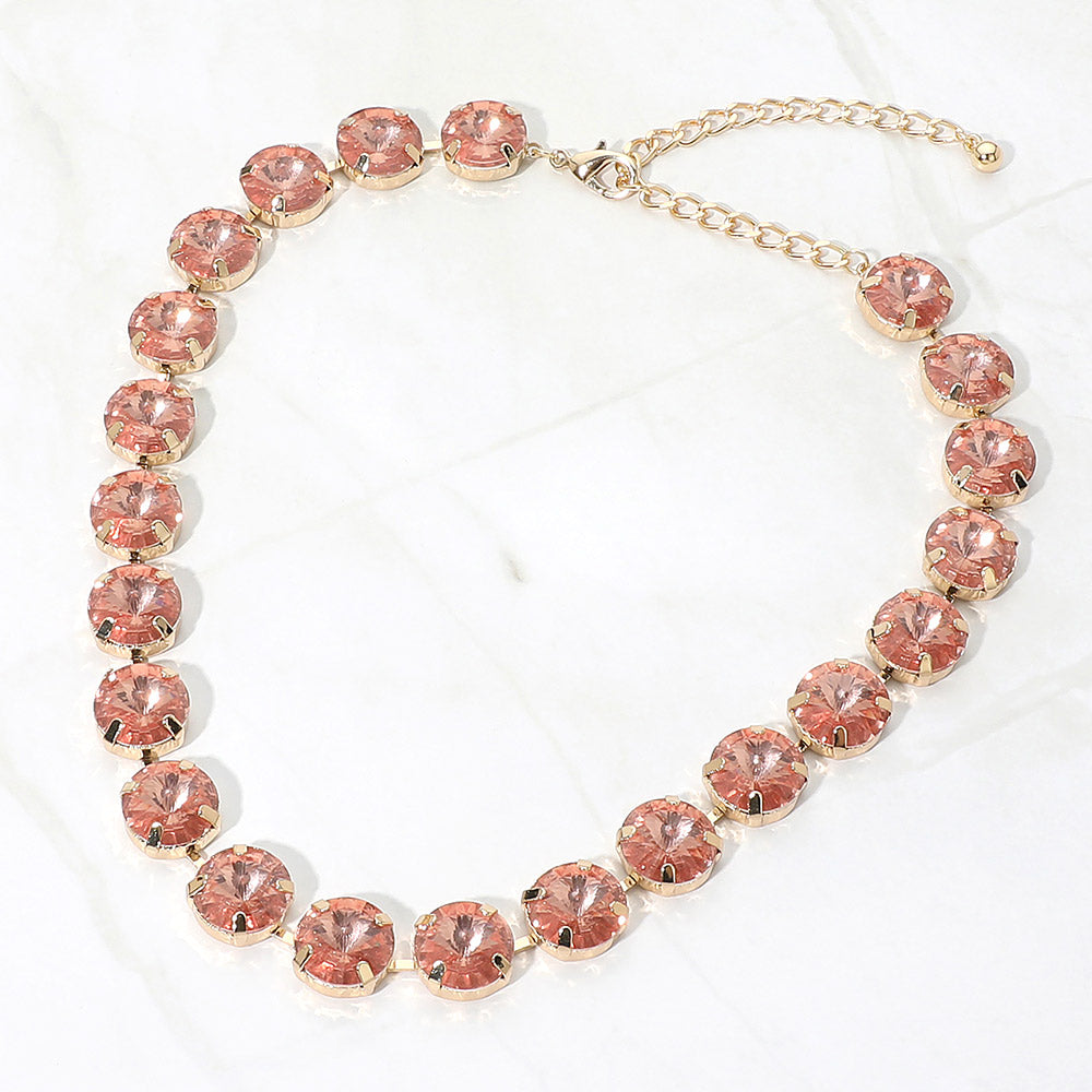 Madeline Love Lt Rose Round Stone Cluster Link Evening Necklace