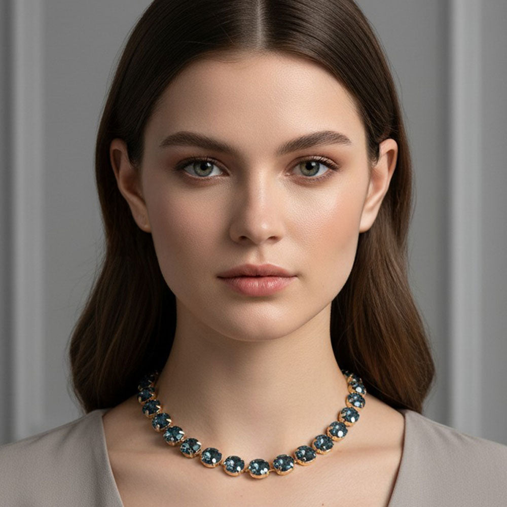 Madeline Love Montana Blue Round Stone Cluster Link Evening Necklace