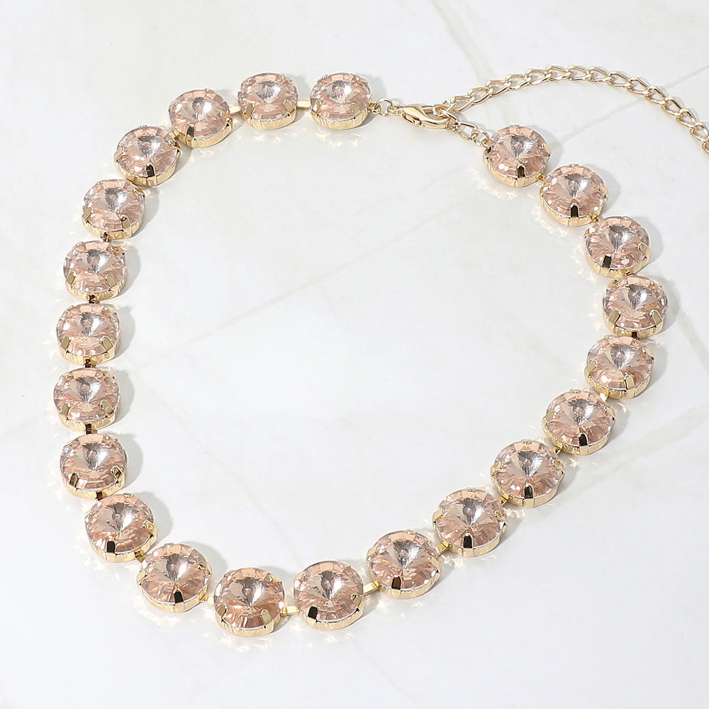 Madeline Love Pink Round Stone Cluster Link Evening Necklace