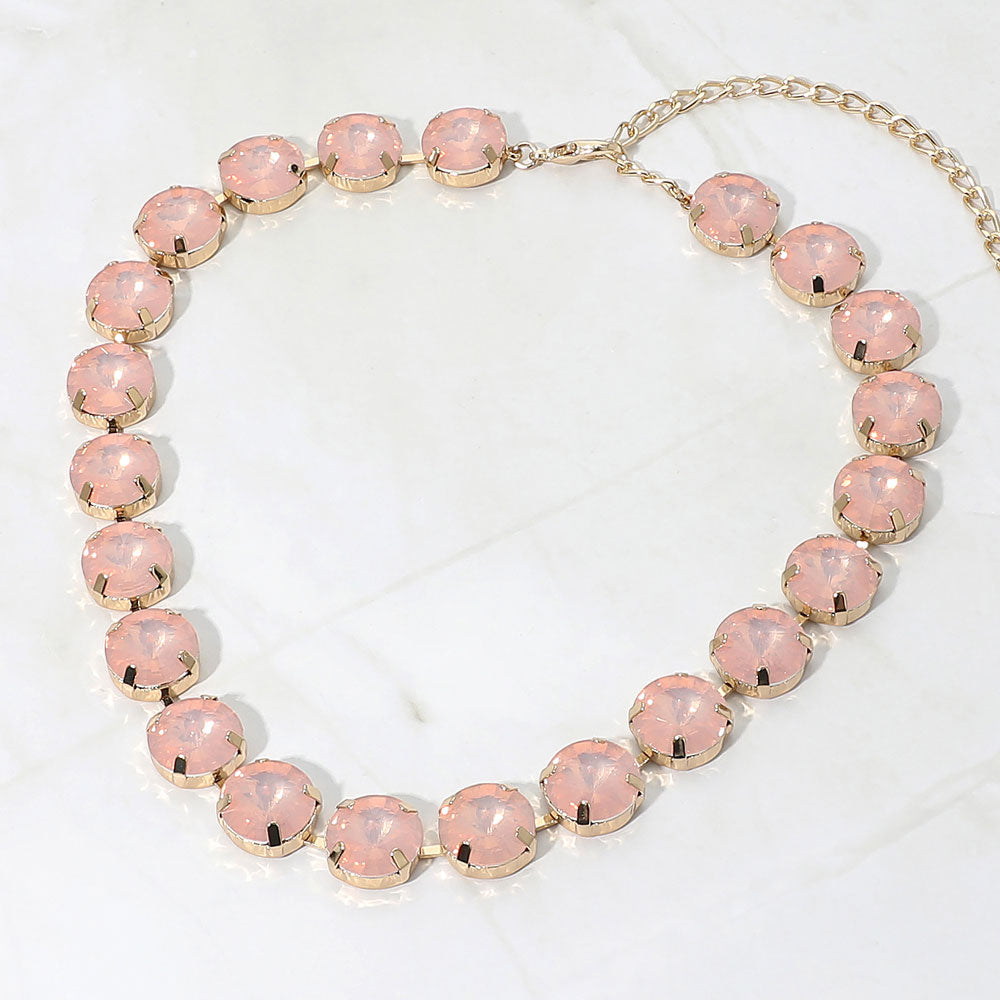 Madeline Love Opal, Rose, White Round Stone Cluster Link Evening Necklace