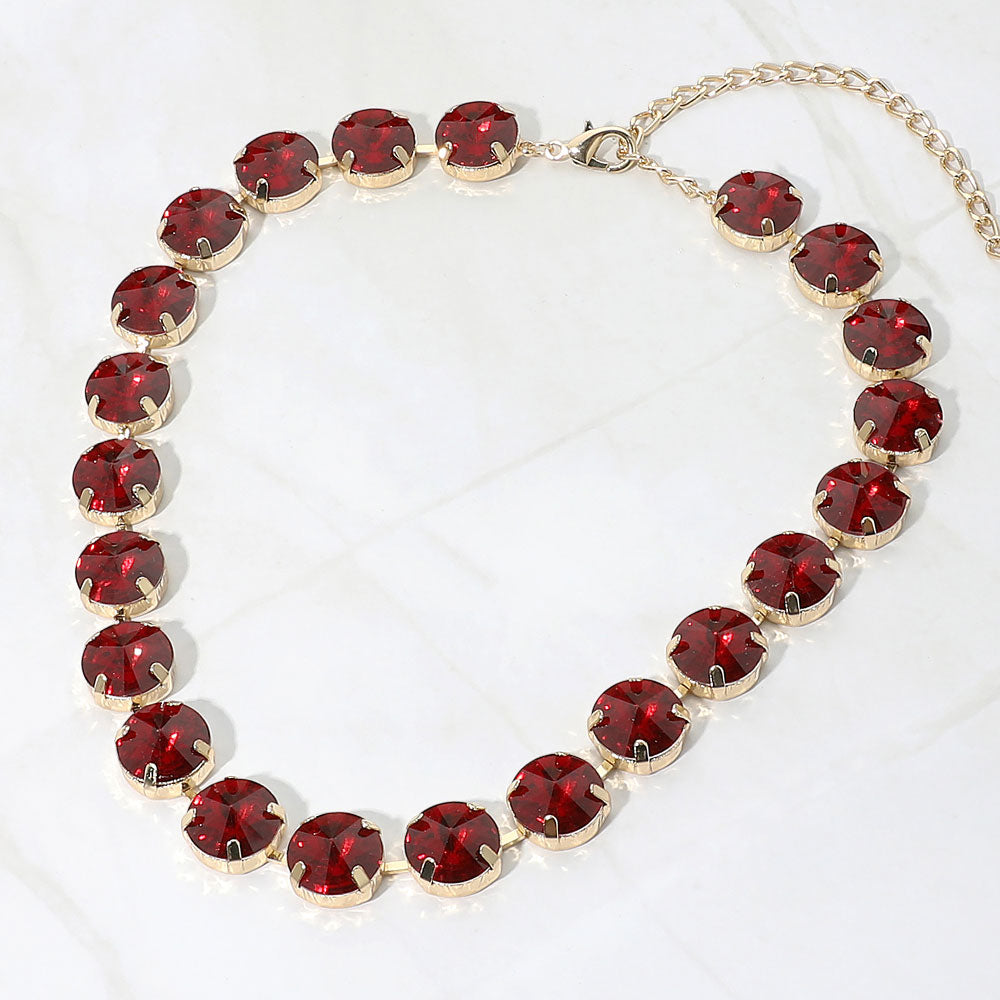 Madeline Love Siam Round Stone Cluster Link Evening Necklace