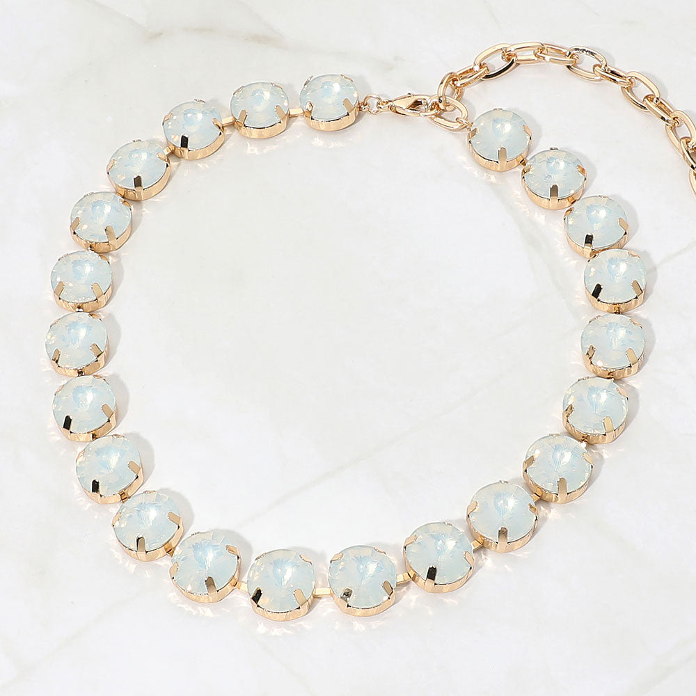 Madeline Love Opal, White Round Stone Cluster Link Evening Necklace