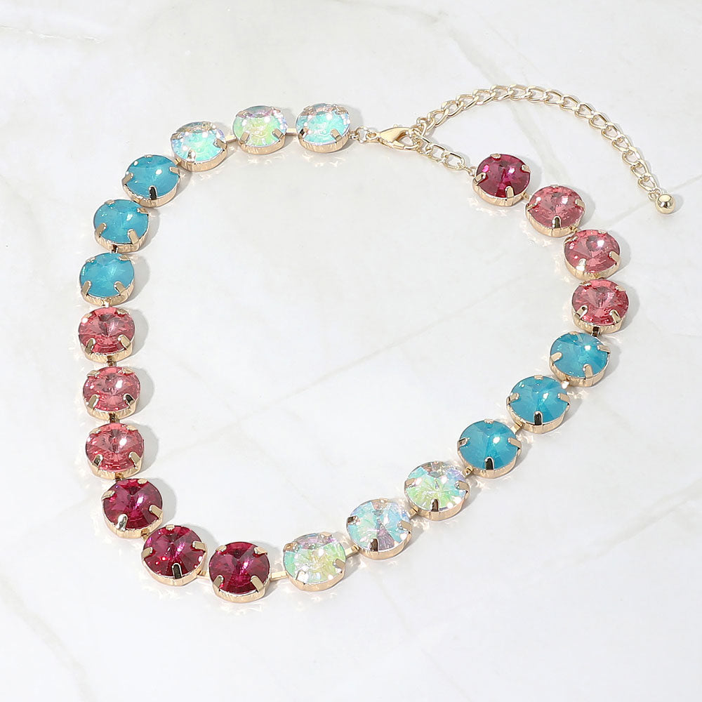 Madeline Love Multi Multiolor Round Stone Cluster Link Evening Necklace