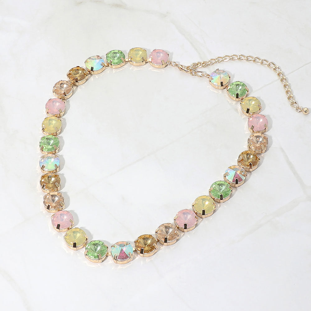 Madeline Love Multi Multiolor Round Stone Cluster Link Evening Necklace