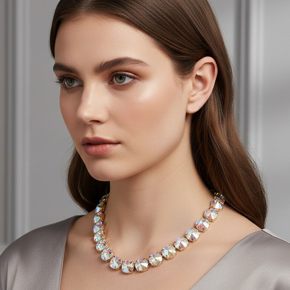 Madeline Love AB Round Faceted Stone Cluster Link Evening Necklace