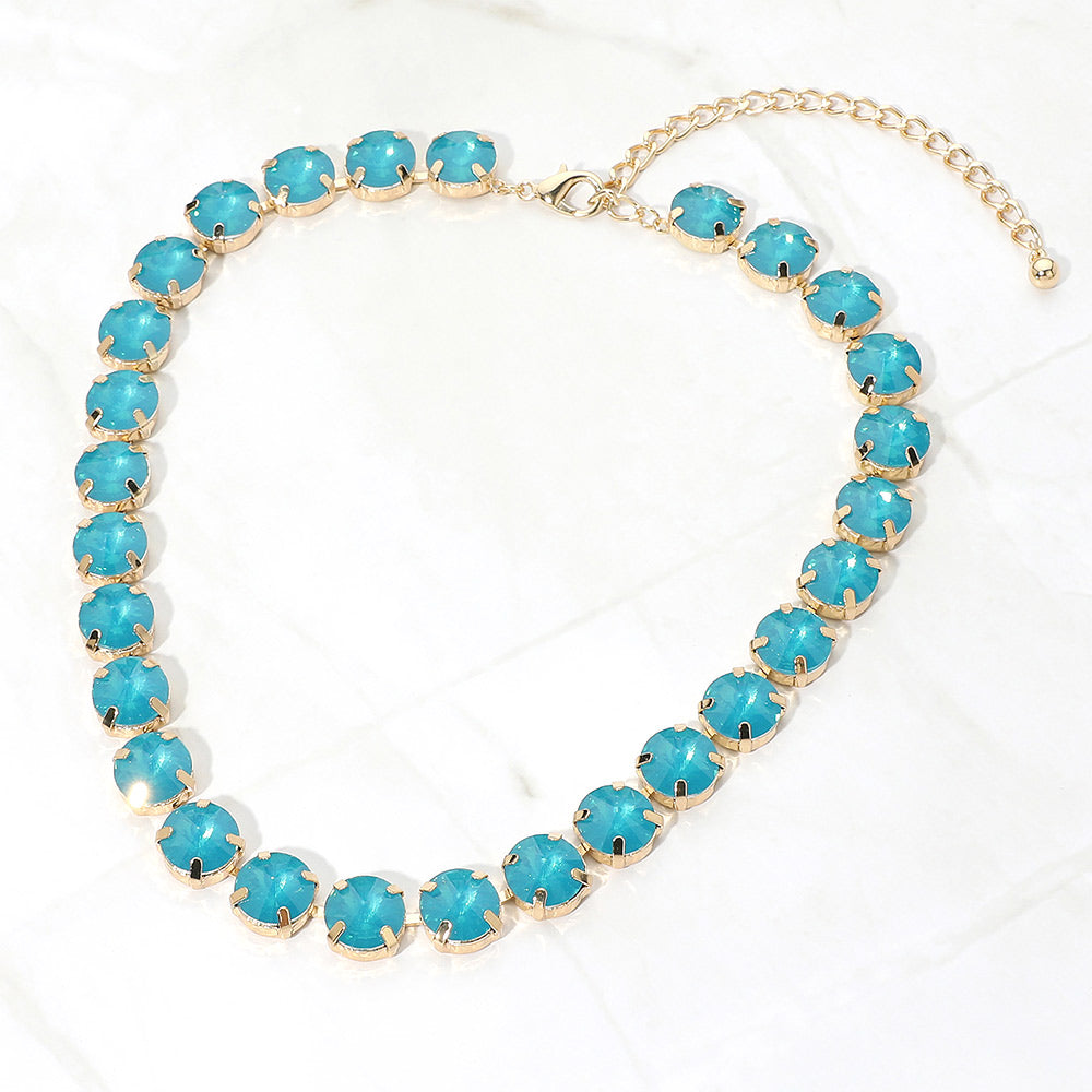 Madeline Love Blue, Opal Round Faceted Stone Cluster Link Evening Necklace