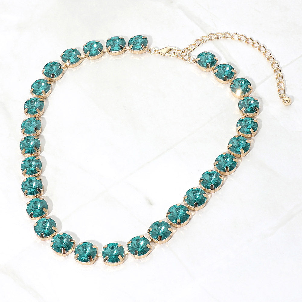 Madeline Love Blue Zircon Round Faceted Stone Cluster Link Evening Necklace