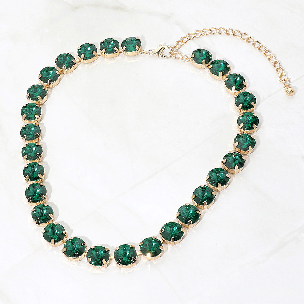 Madeline Love Emerald Round Faceted Stone Cluster Link Evening Necklace