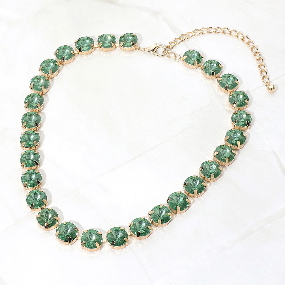 Madeline Love Emerald, Light Round Faceted Stone Cluster Link Evening Necklace
