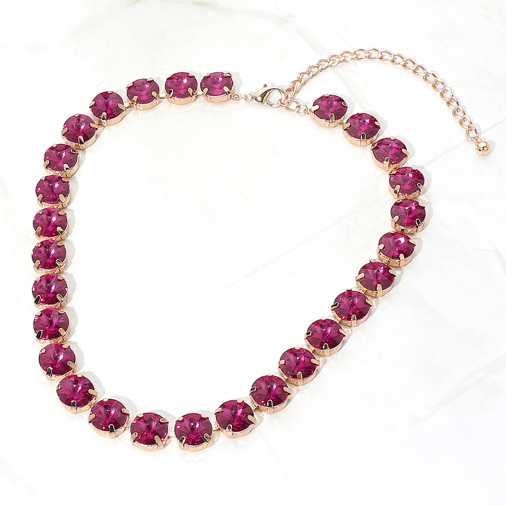 Madeline Love Fuchsia Round Faceted Stone Cluster Link Evening Necklace