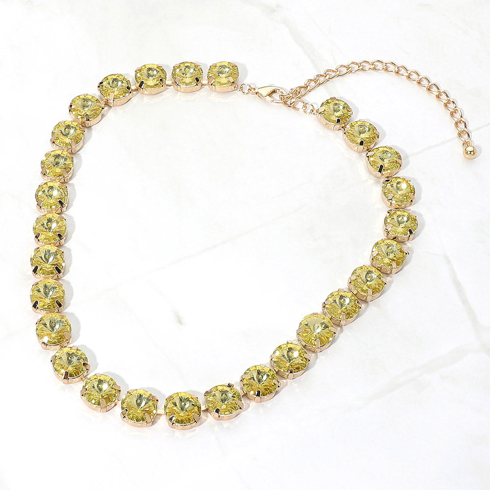 Madeline Love Opal, Yellow Round Faceted Stone Cluster Link Evening Necklace