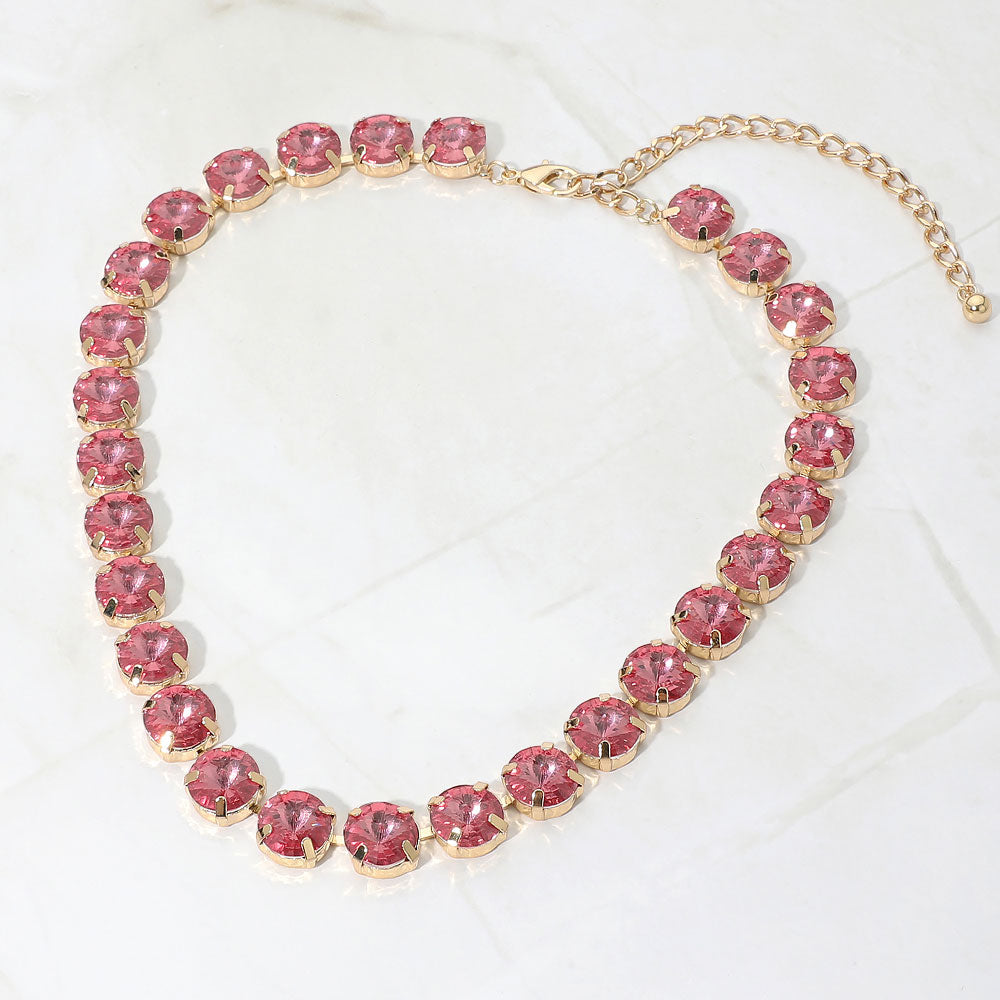 Madeline Love Light, Peach Round Faceted Stone Cluster Link Evening Necklace