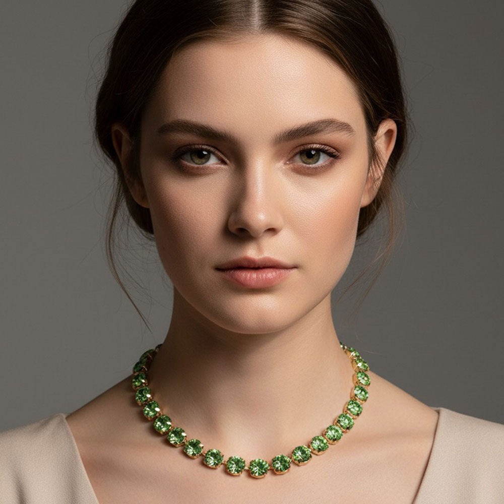 Madeline Love Peridot Round Faceted Stone Cluster Link Evening Necklace