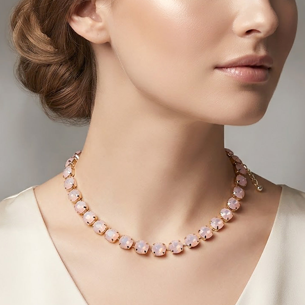 Madeline Love Opal, Rose Round Faceted Stone Cluster Link Evening Necklace