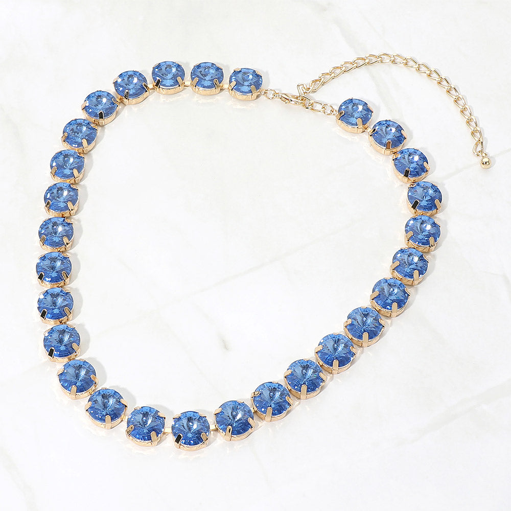 Madeline Love Sapphire Round Faceted Stone Cluster Link Evening Necklace