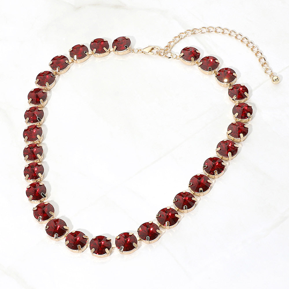 Madeline Love Siam Round Faceted Stone Cluster Link Evening Necklace