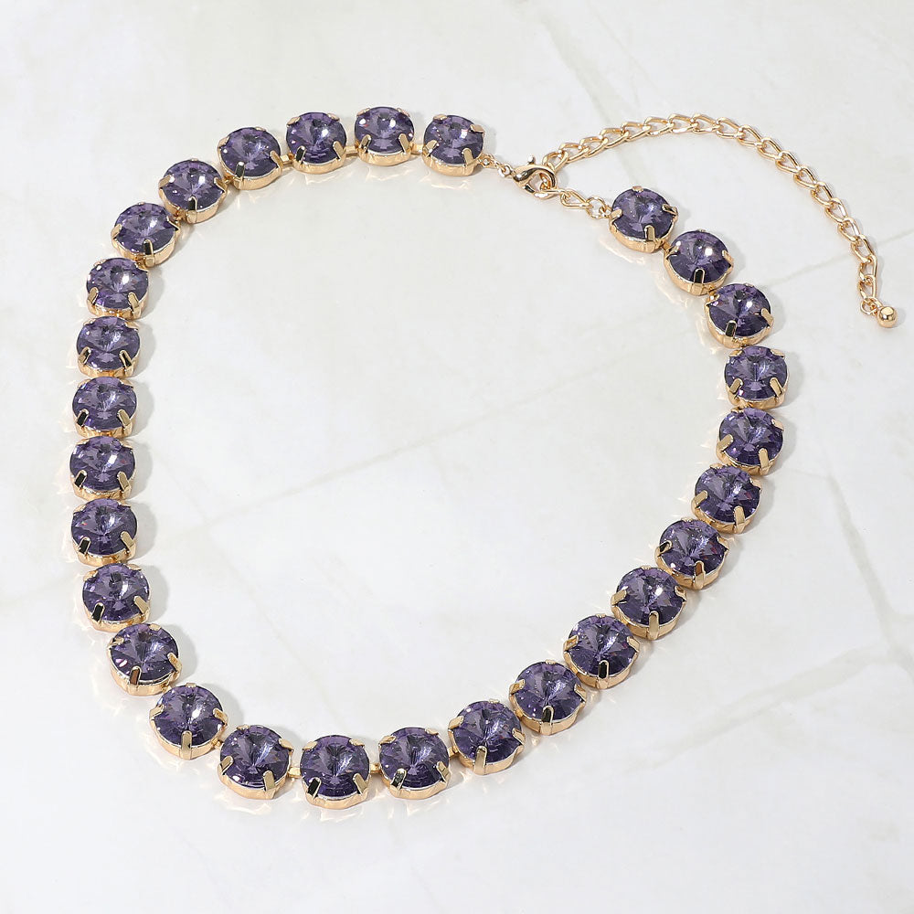 Madeline Love Tanzanite Round Faceted Stone Cluster Link Evening Necklace