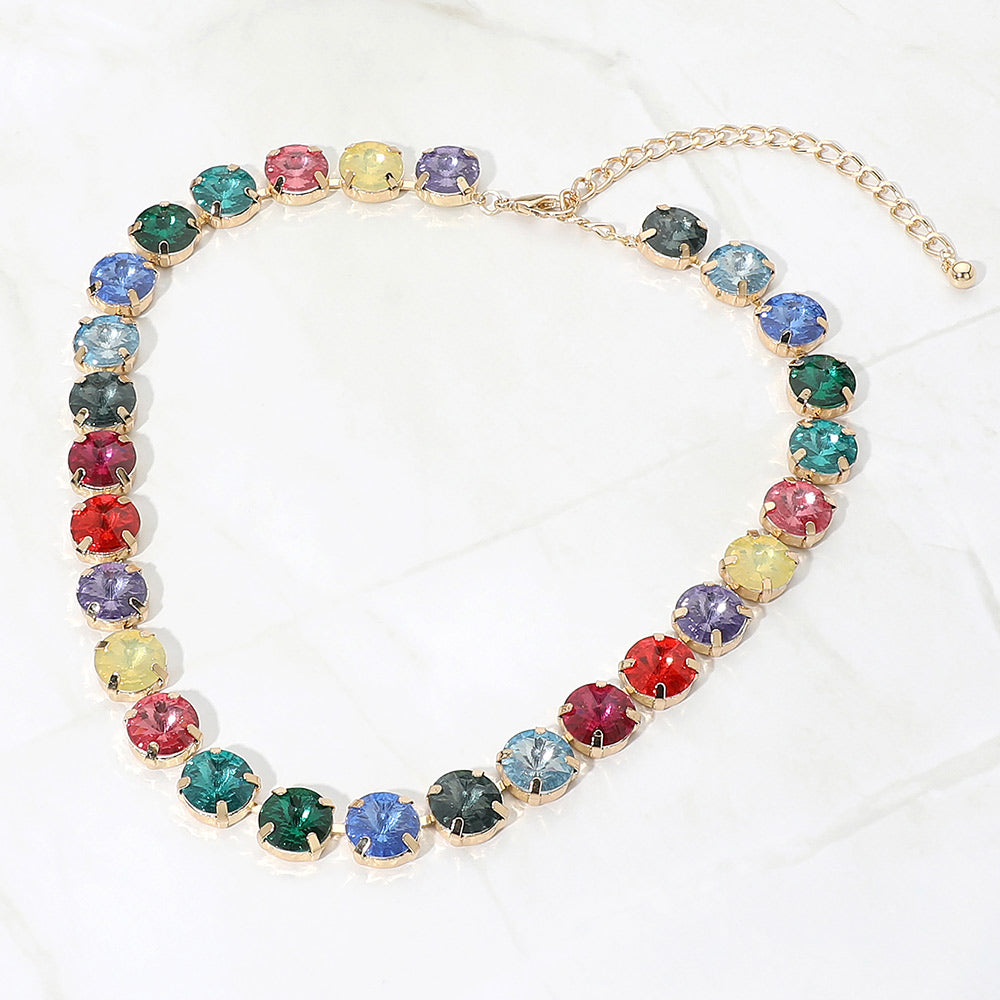 Madeline Love Multi Faceted Round Stone Cluster Link Evening Necklace