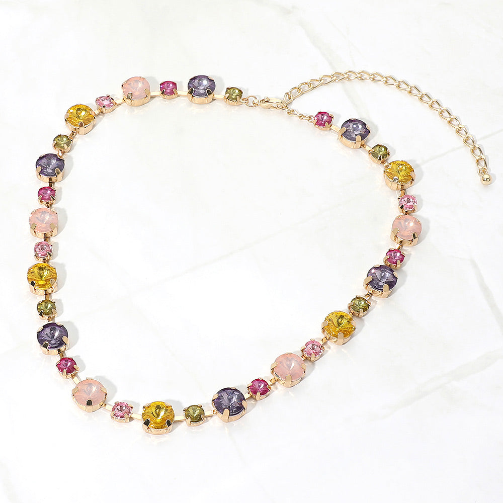 Madeline Love Multi Multi Color Graduated Faceted Stone Cluster Link Evening Necklace
